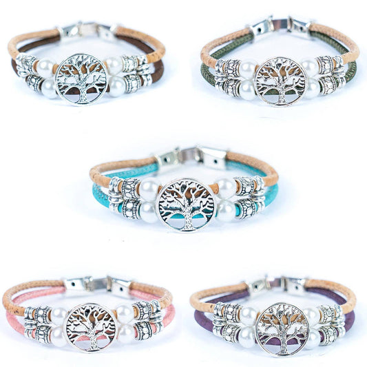 Tree of life & Colored cork  Handmade bracelet