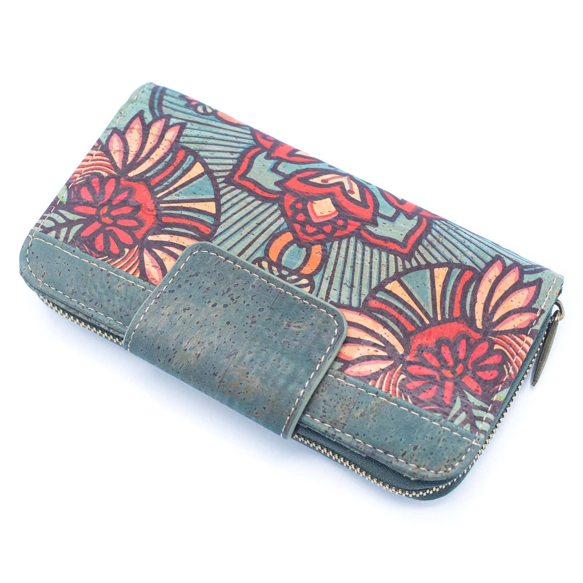 Turquoise Color cork bifold Ladies Pattern Cork Wallet