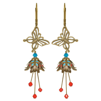 Butterfly Nature Painted Earrings w Crystals - Flower Fairy