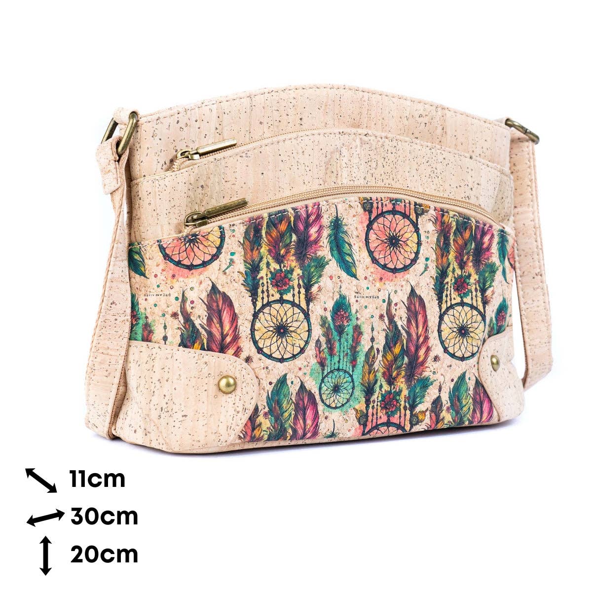 Multi-Pocket Cork Crossbody Bag with Adjustable Shoulder Strap