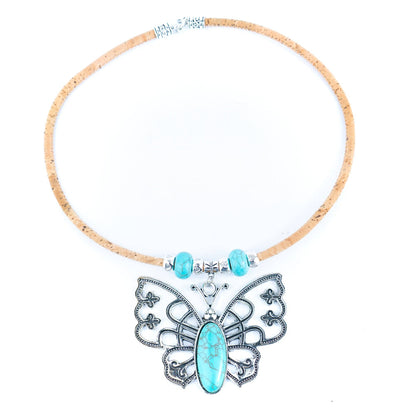 Butterfly Turquoise beads and Cork pendant handmade necklace