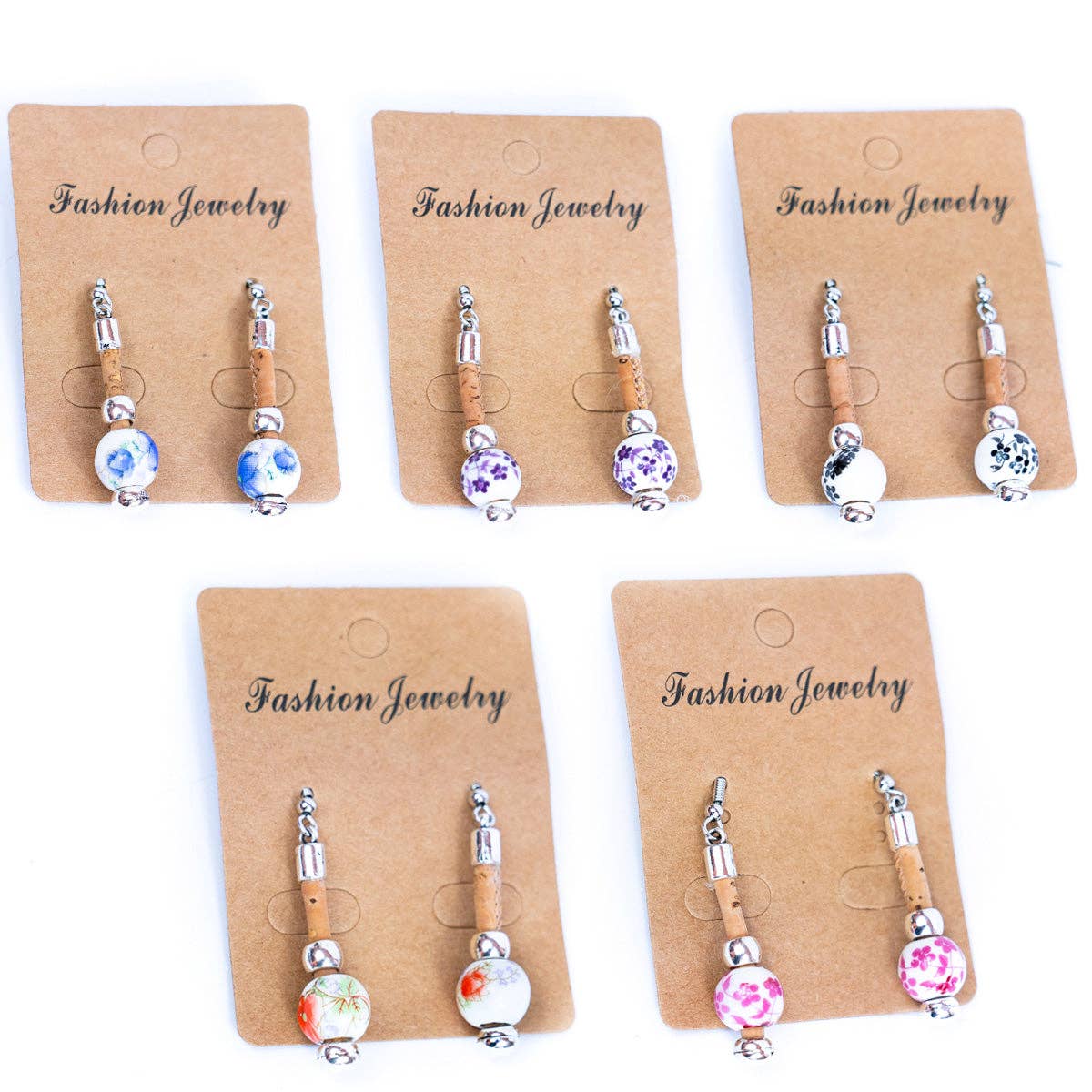 Ceramic beads & Cork handmade earrings