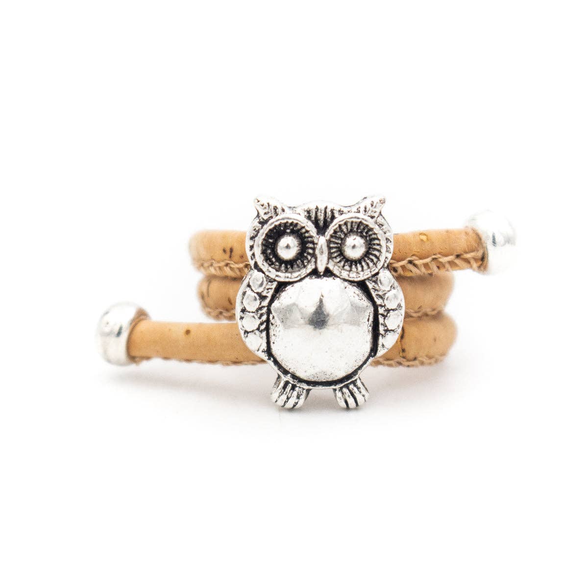 Owl pendant Antique Silver colorful Cork Ring