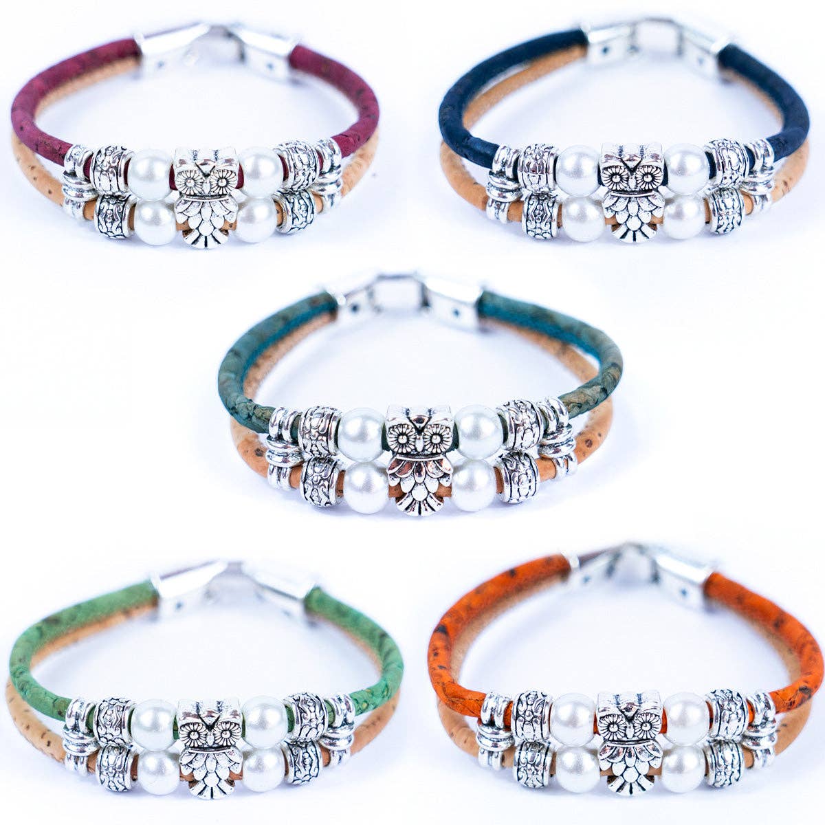 Owl & colorful Cork  handmade bracelet