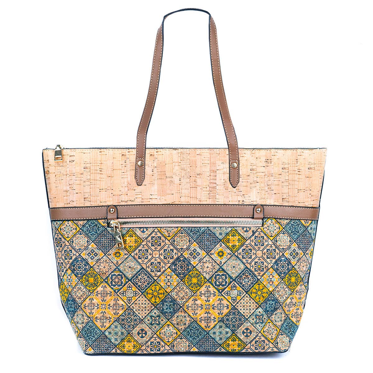 Printed Cork Tote Bag with PU Handle