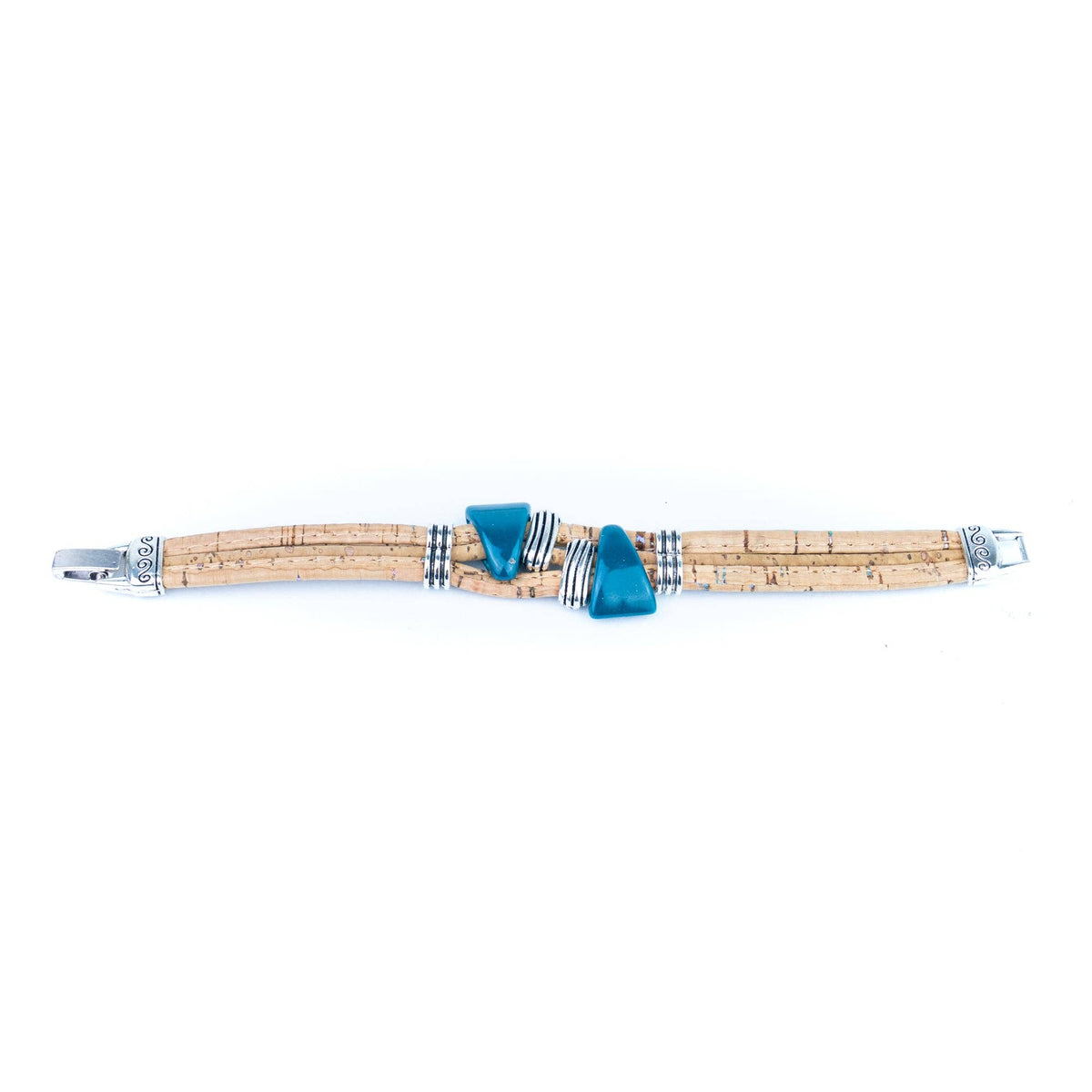 Ceramic Beads & Antique Silver Spacers Handmade Cork Bracelet