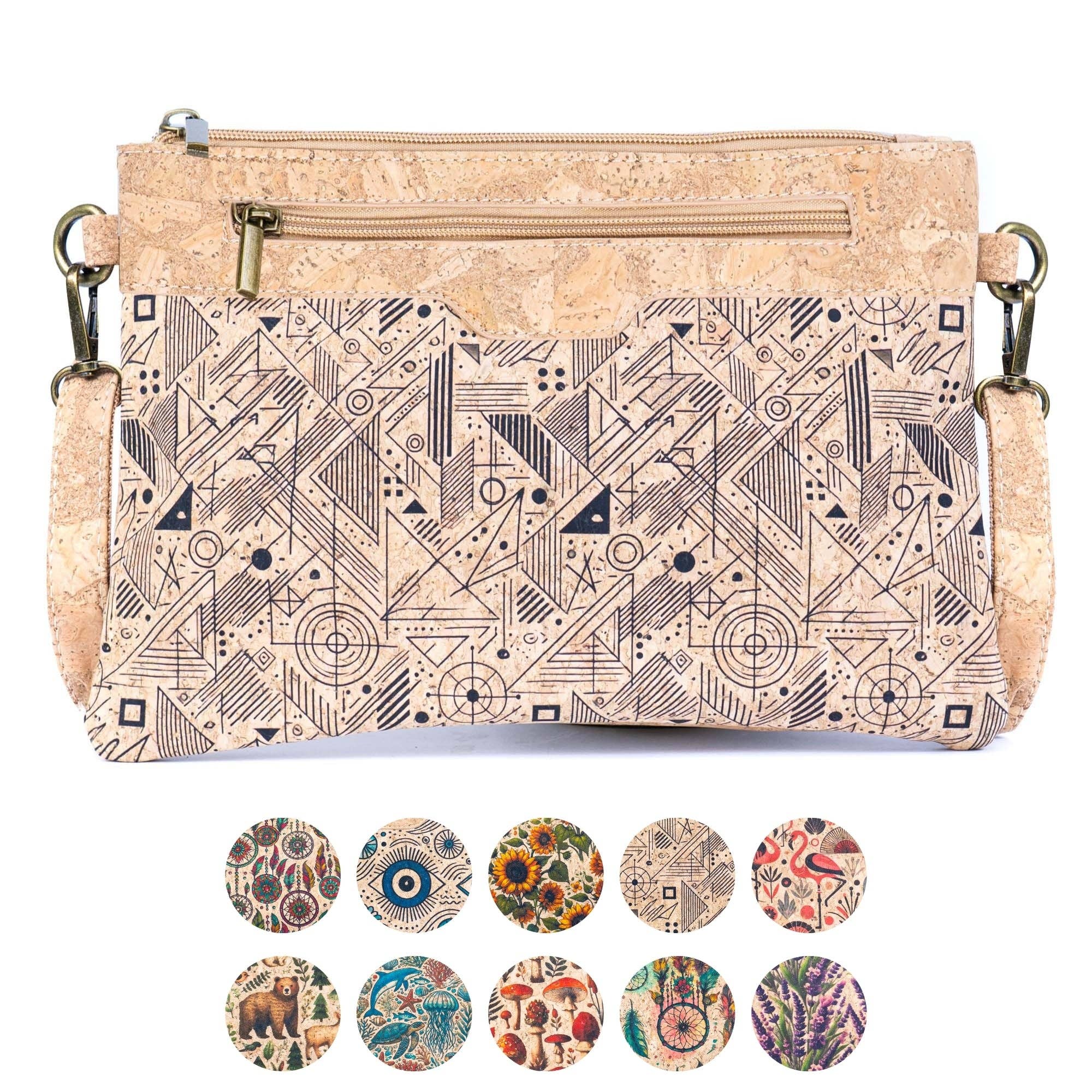 Printed Natural Cork Crossbody Bag & Clutch