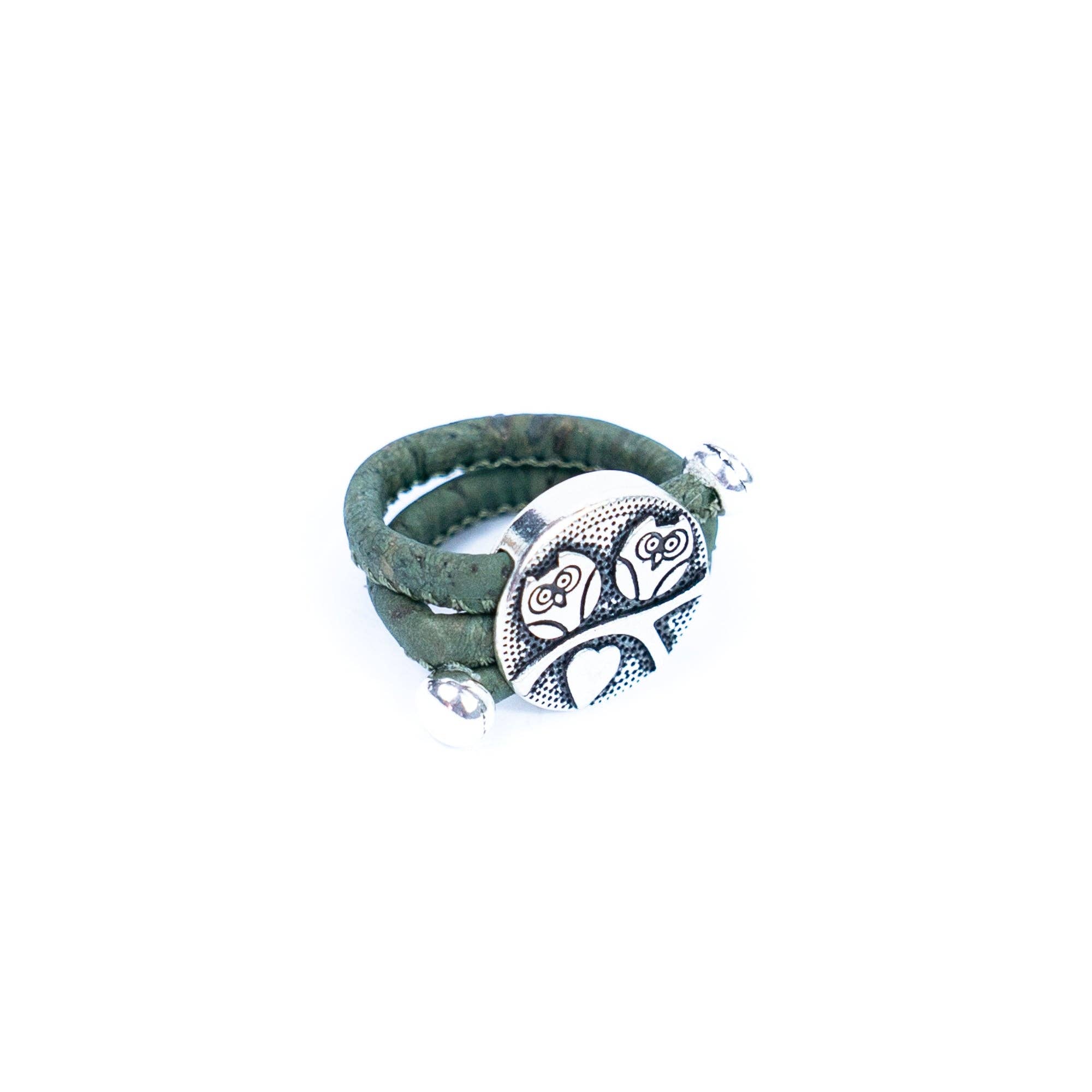 Owls on a tree branch & heart colored cork ring