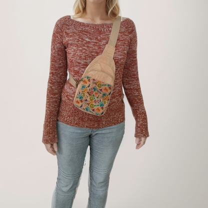 Natural Cork Three-Compartment Sling Bag