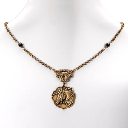 Horse Head Medal w/ Onyx Necklace - Horse Girl