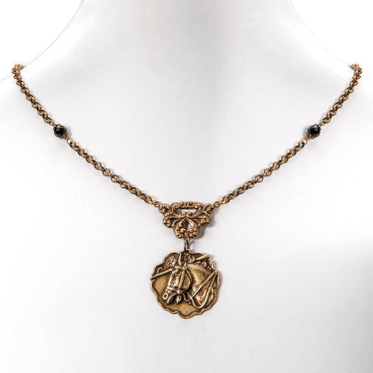 Horse Head Medal w/ Onyx Necklace - Horse Girl