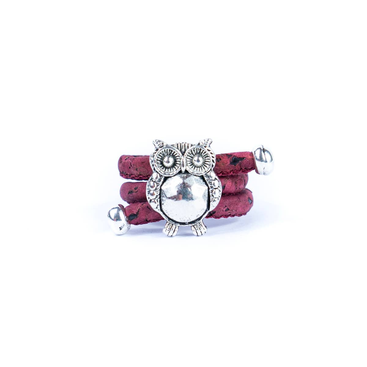 Owl pendant Antique Silver colorful Cork Ring