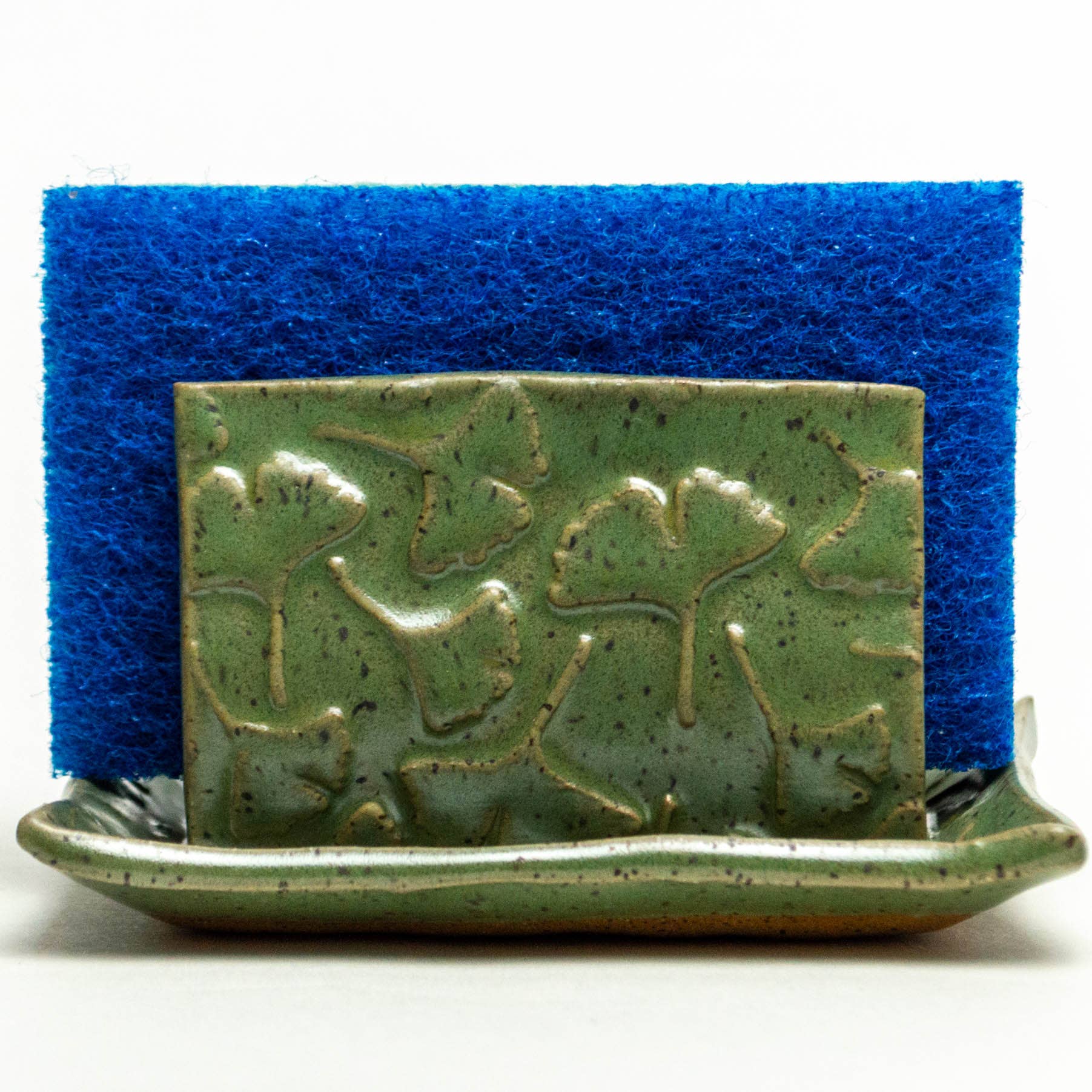 Ginkgo Patterned Green Ceramic Sponge Holder