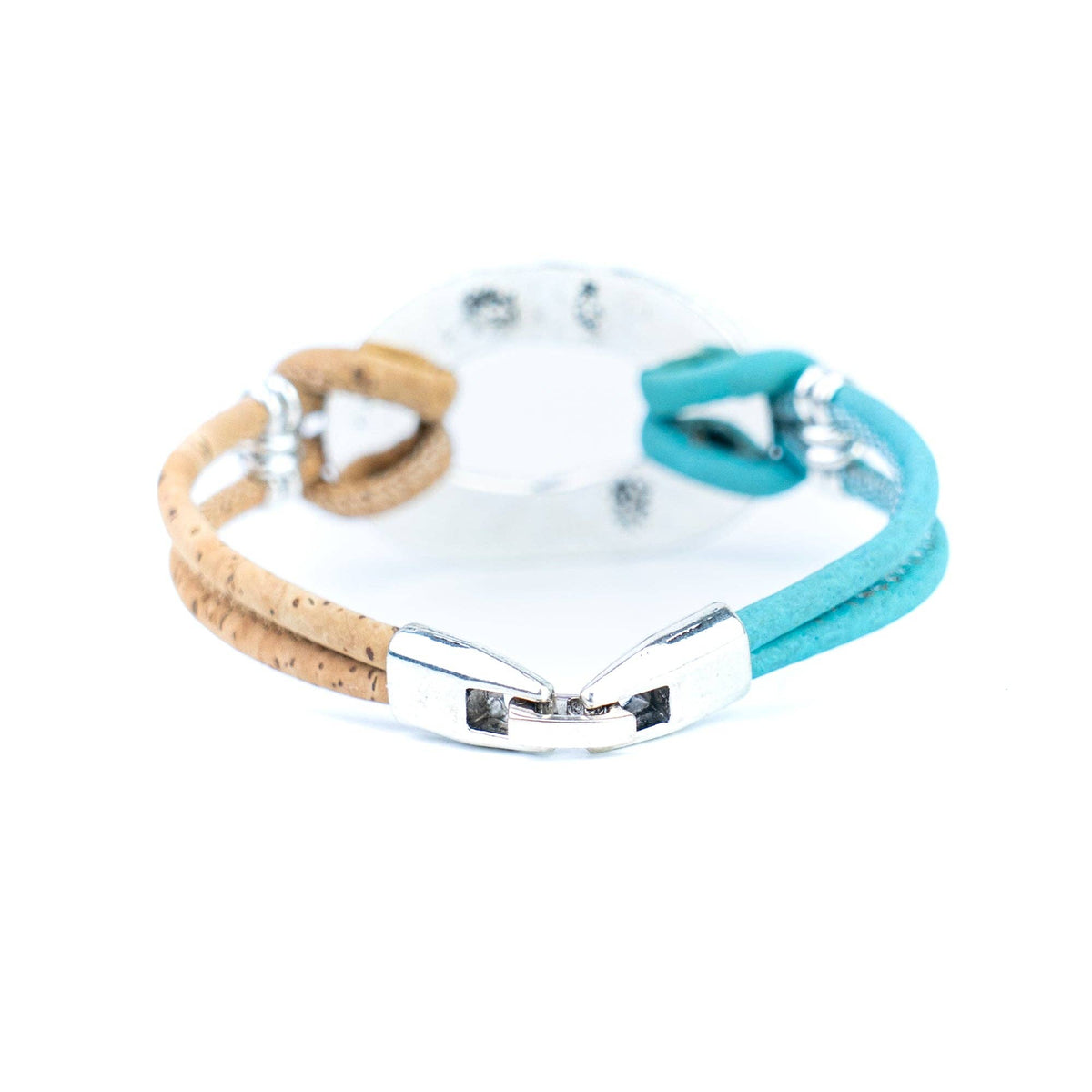 Silver-Tone Oval Handmade Natural Cork Bracelet