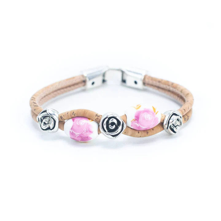 Rose bead Handmade Cork Bracelet