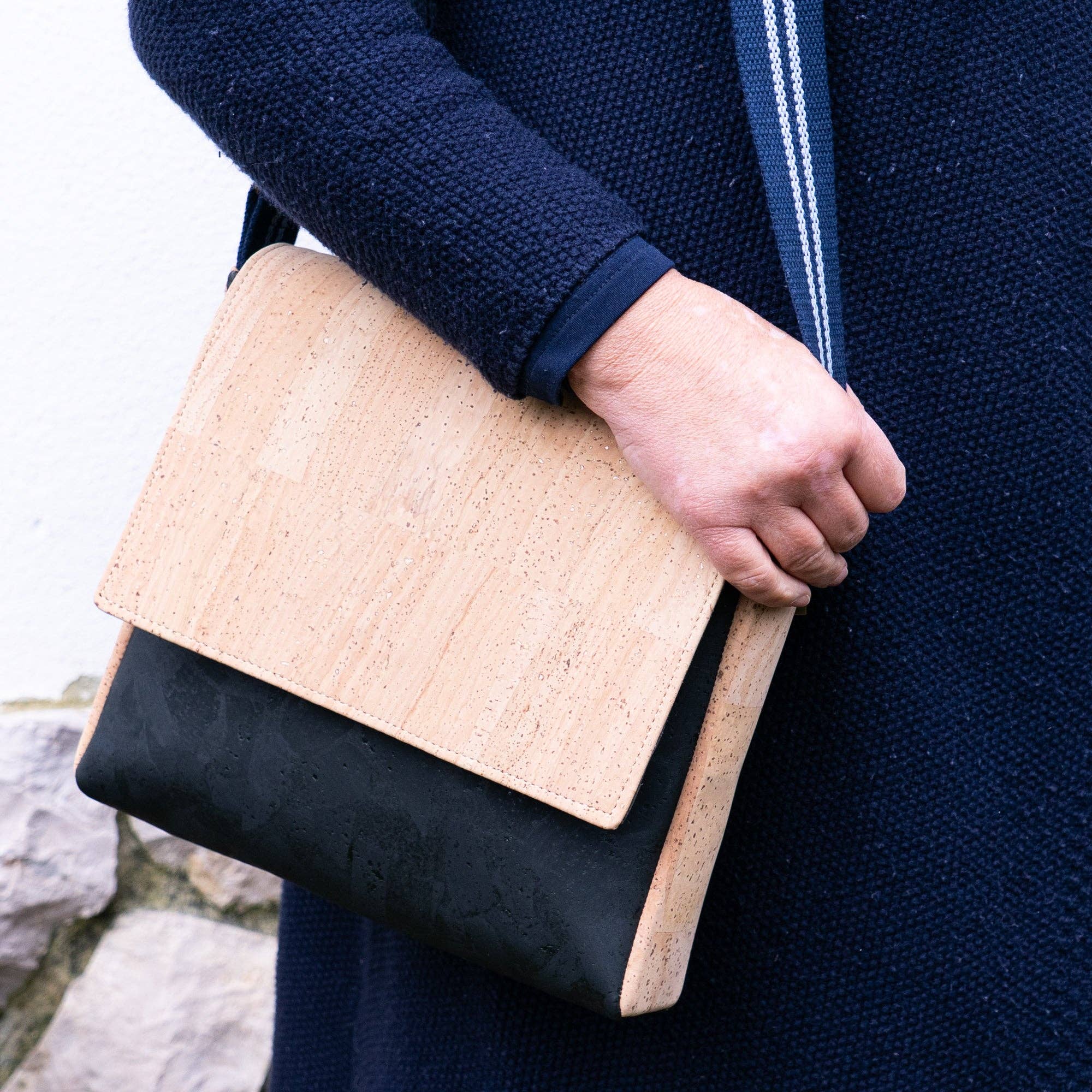 Natural & Black Cork Crossbody Bag