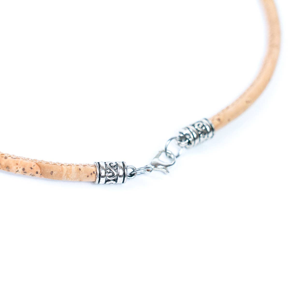 Feather cork necklace with colored cork cord & ceramic beads
