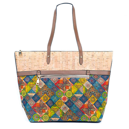 Printed Cork Tote Bag with PU Handle