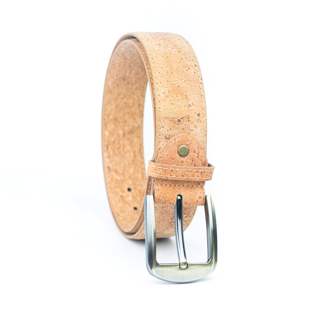 Natural Cork Men's Belt Width with Thick Black Metal Buck