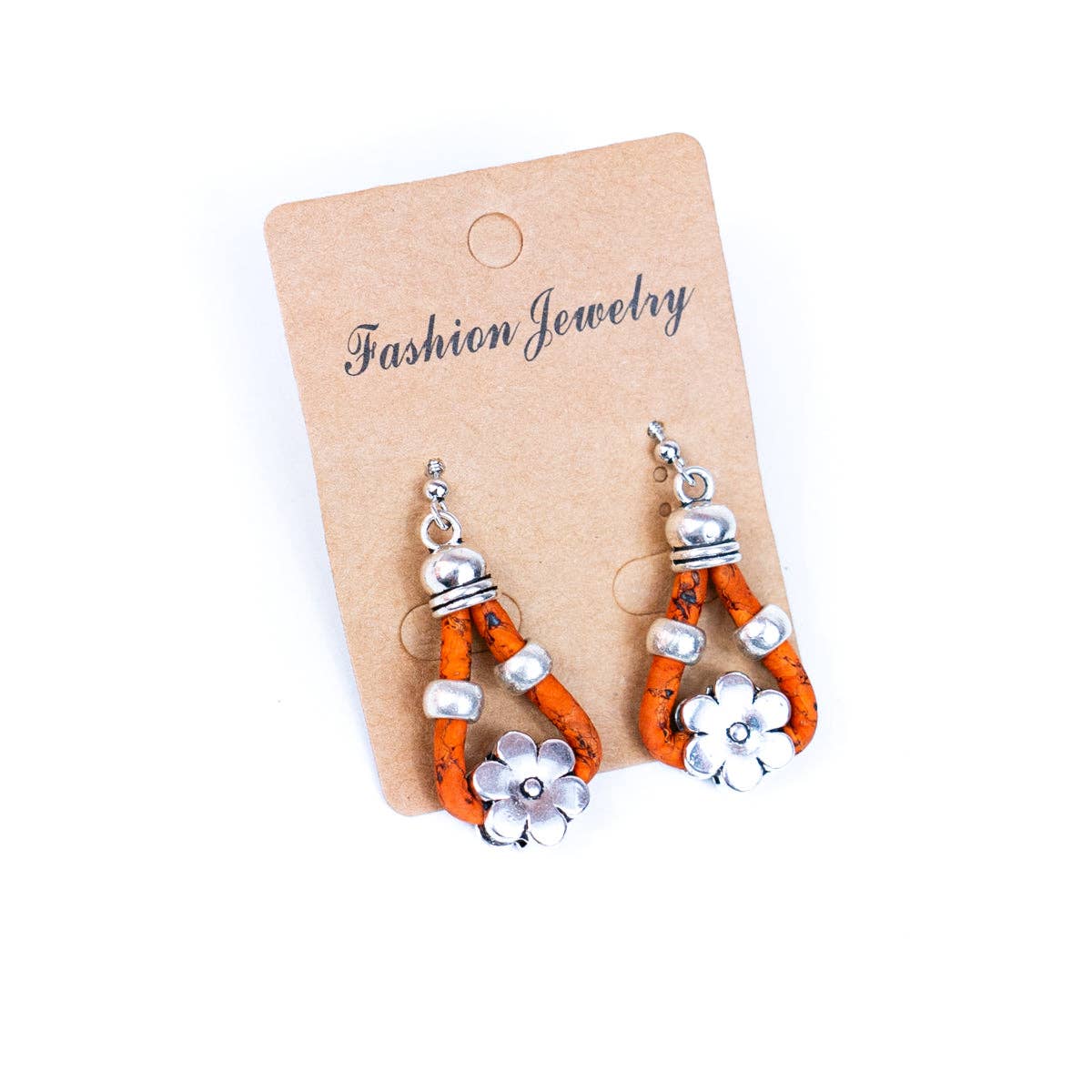 Cork and flower accessories handmade earring
