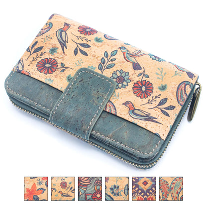 Turquoise Color Ladies Pattern Cork wallet