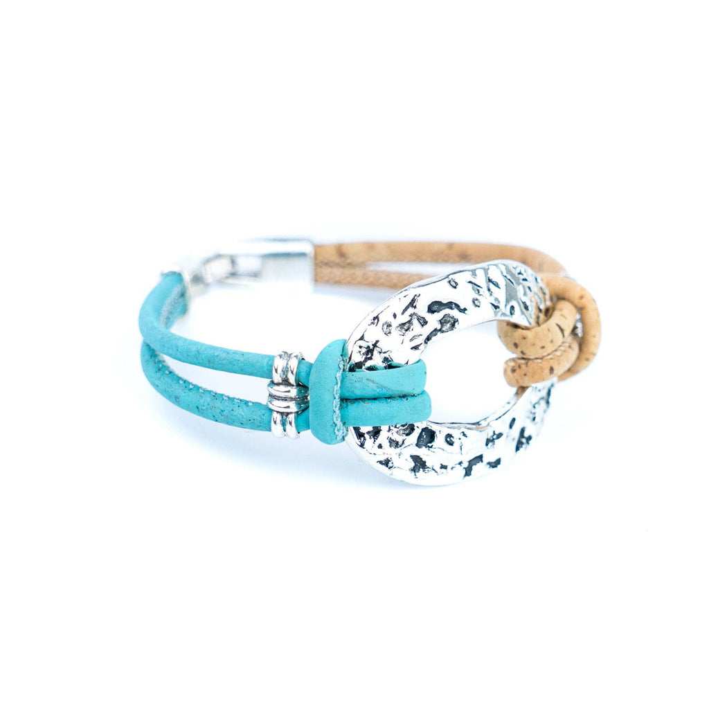 Silver-Tone Oval Handmade Natural Cork Bracelet