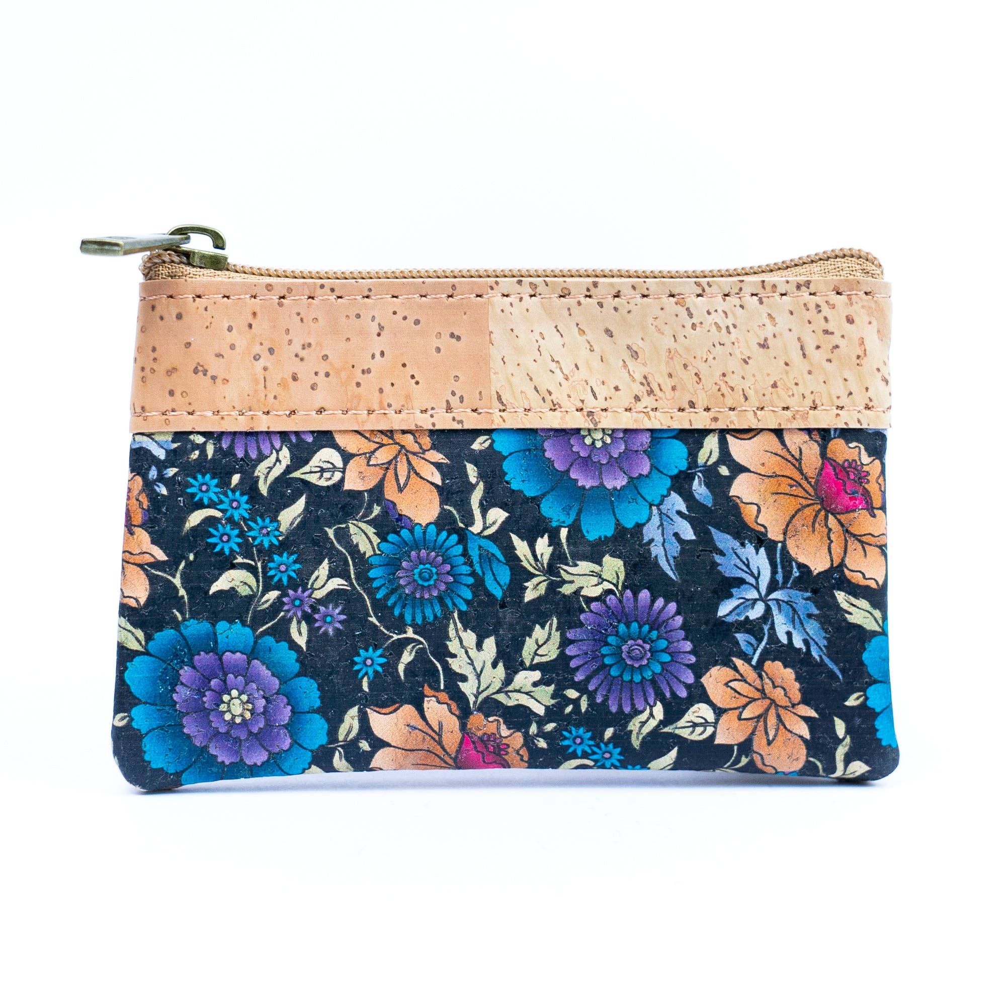Dual Zip Compartments Mini Cork Wallet - Chic Printed Cork