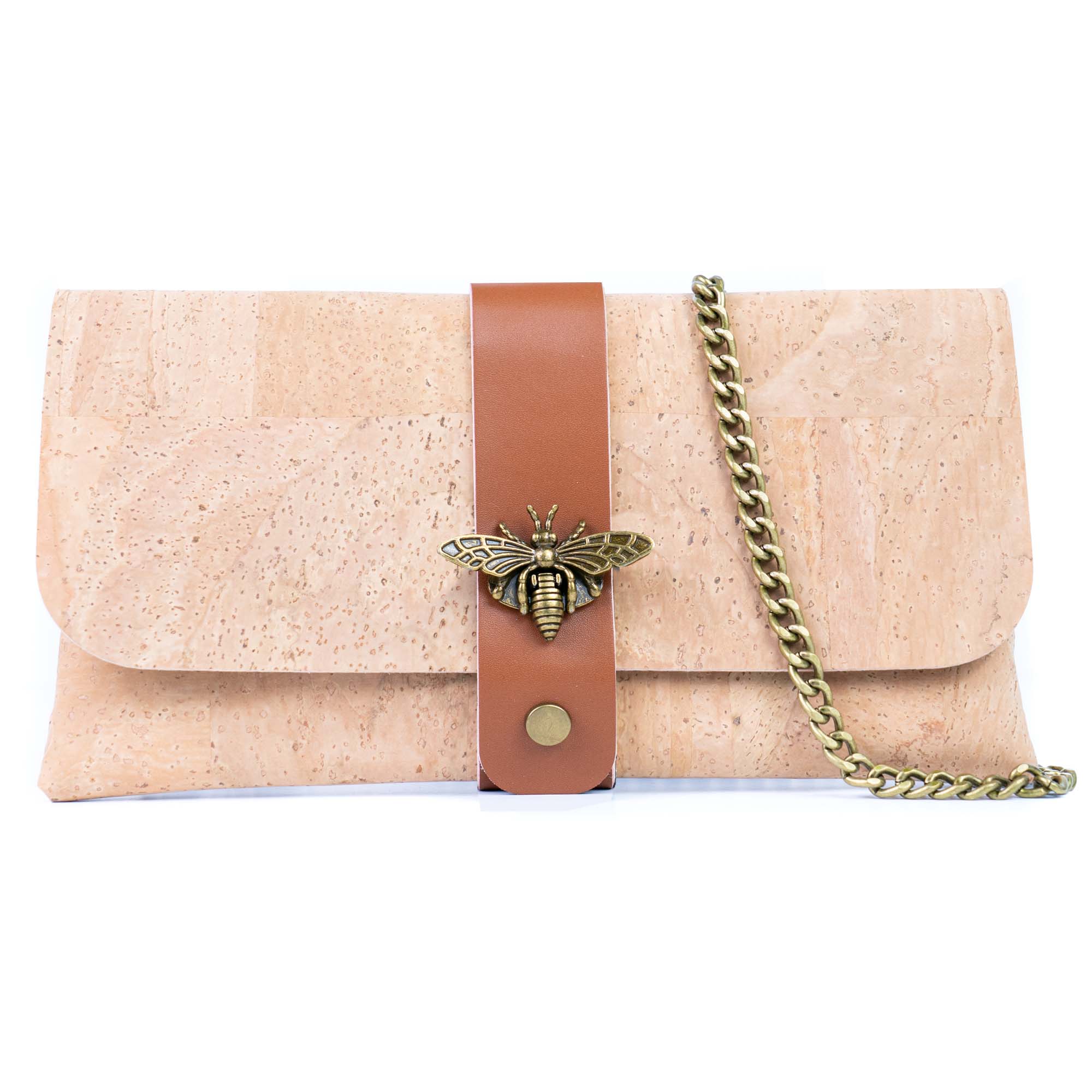 Cork Crossbody Wallet with Chain Strap & Bee Charm
