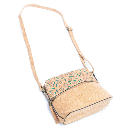 Tassel Zip Pocket Cork Crossbody Bag