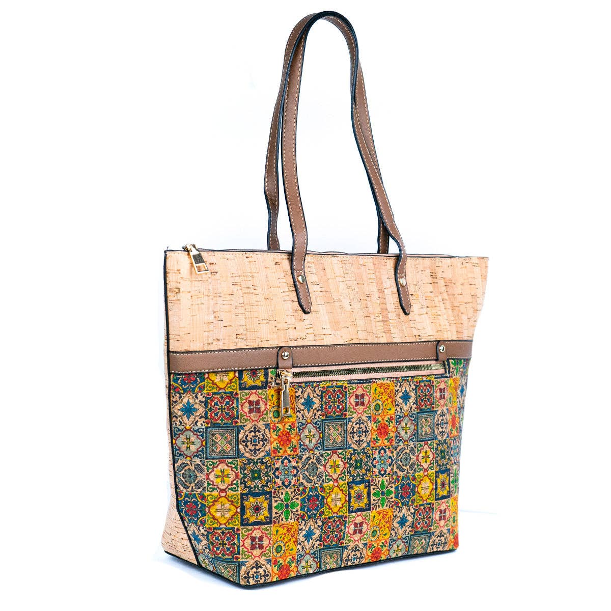 Printed Cork Tote Bag with PU Handle