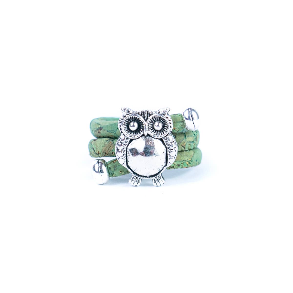 Owl pendant Antique Silver colorful Cork Ring