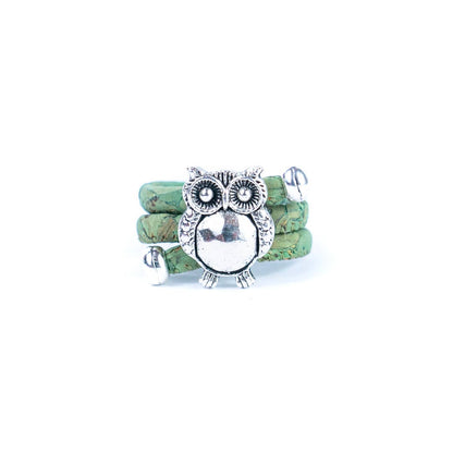 Owl pendant Antique Silver colorful Cork Ring
