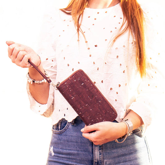 Brown mixed silver cork with accents card zipper Wallet