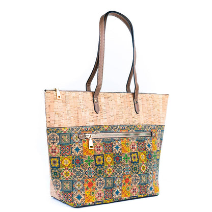 Printed Cork Tote Bag with PU Handle