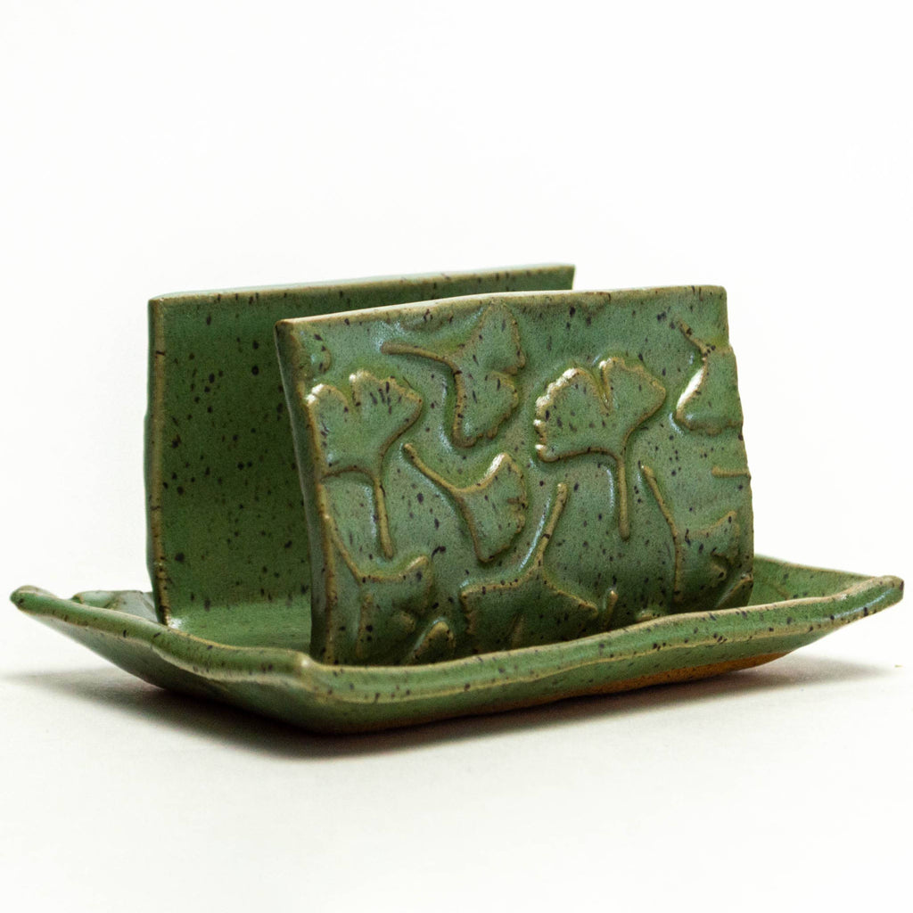 Ginkgo Patterned Green Ceramic Sponge Holder