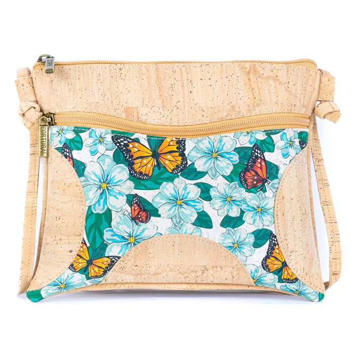 Butterfly & Floral Print Cork Crossbody Bag