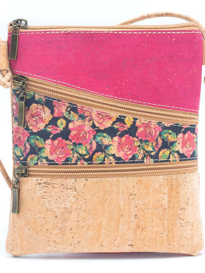 Pattern stitching cork zipper crossbody bag