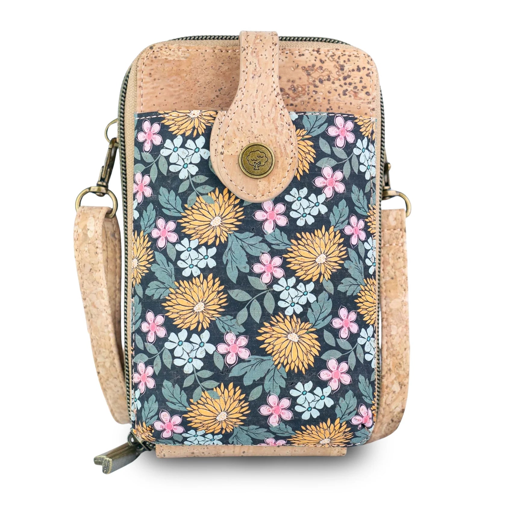 Cork Double Zip Phone Crossbody bag – Floral Print