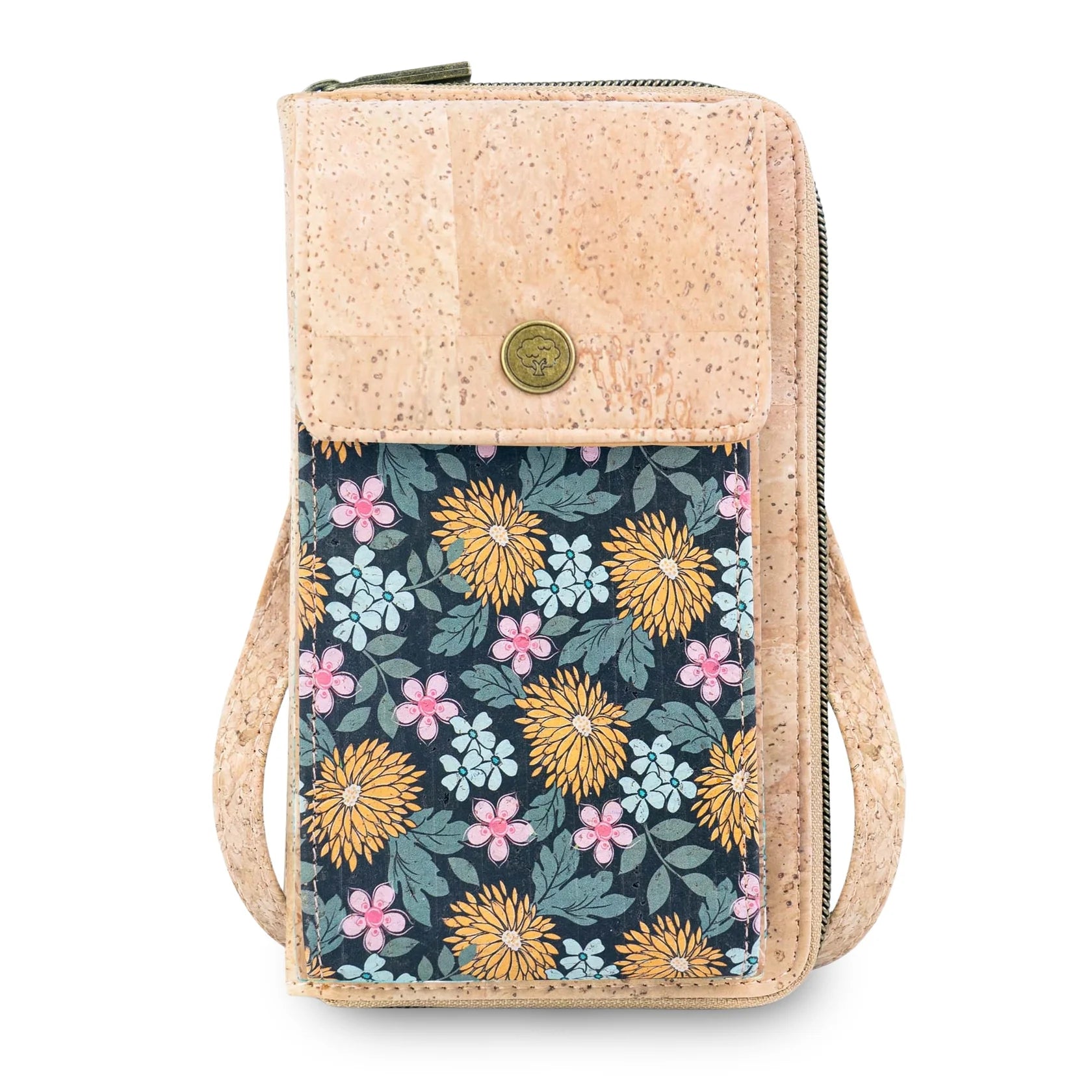 Cork Phone Crossbody Wallet – Floral Print