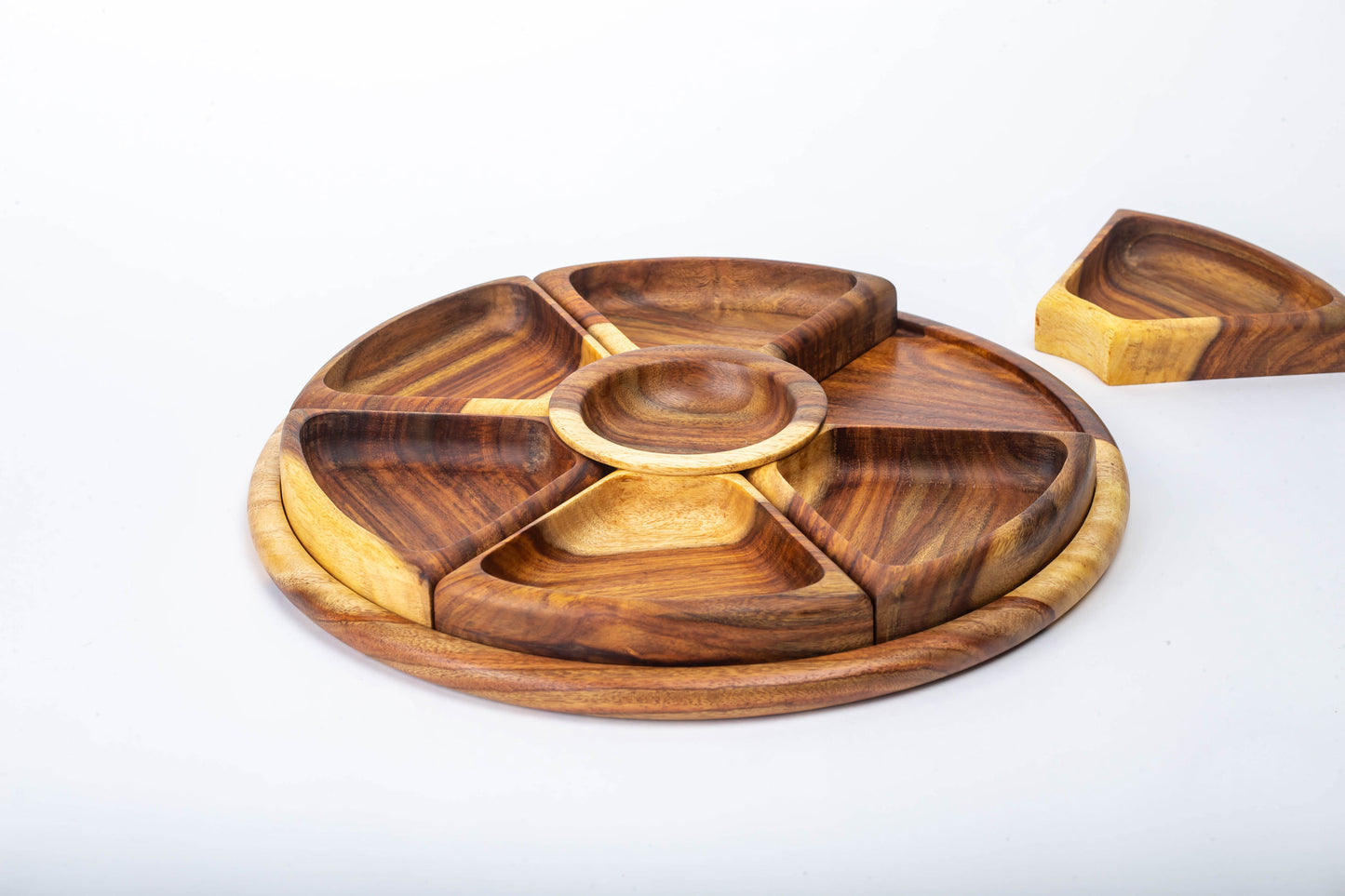 Snack Round Platter w/ sauce bowl - Nile Rose woodcraft