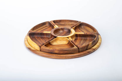 Snack Round Platter w/ sauce bowl - Nile Rose woodcraft