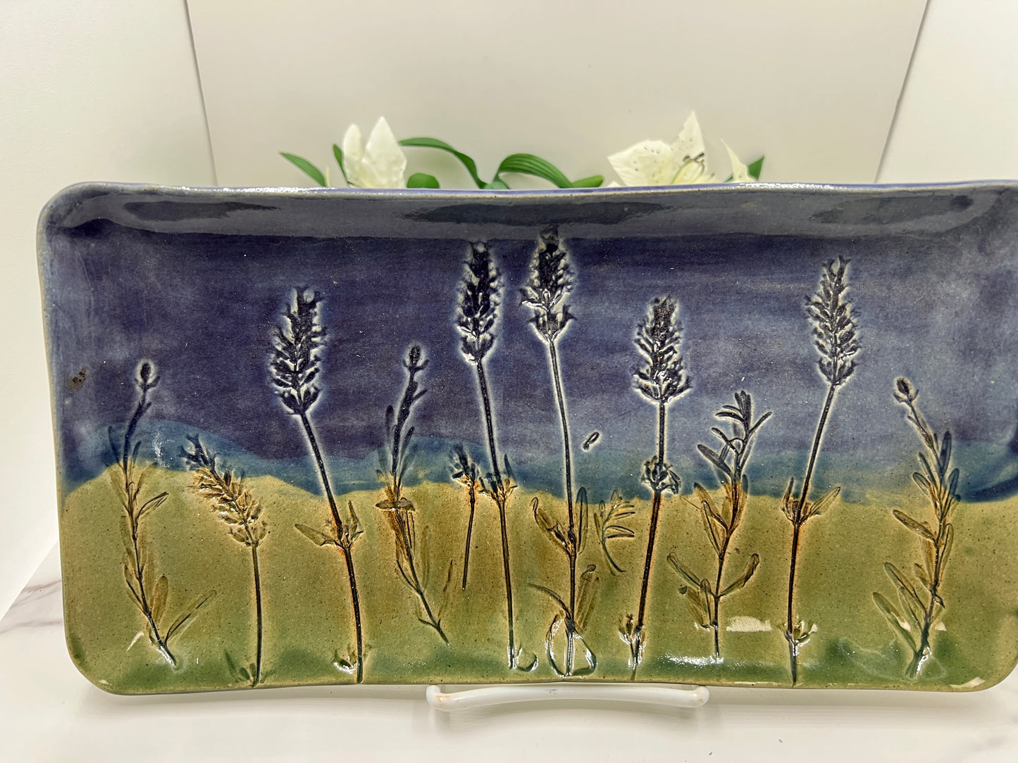 Rectangle Tray w/Lavender handmade pottery