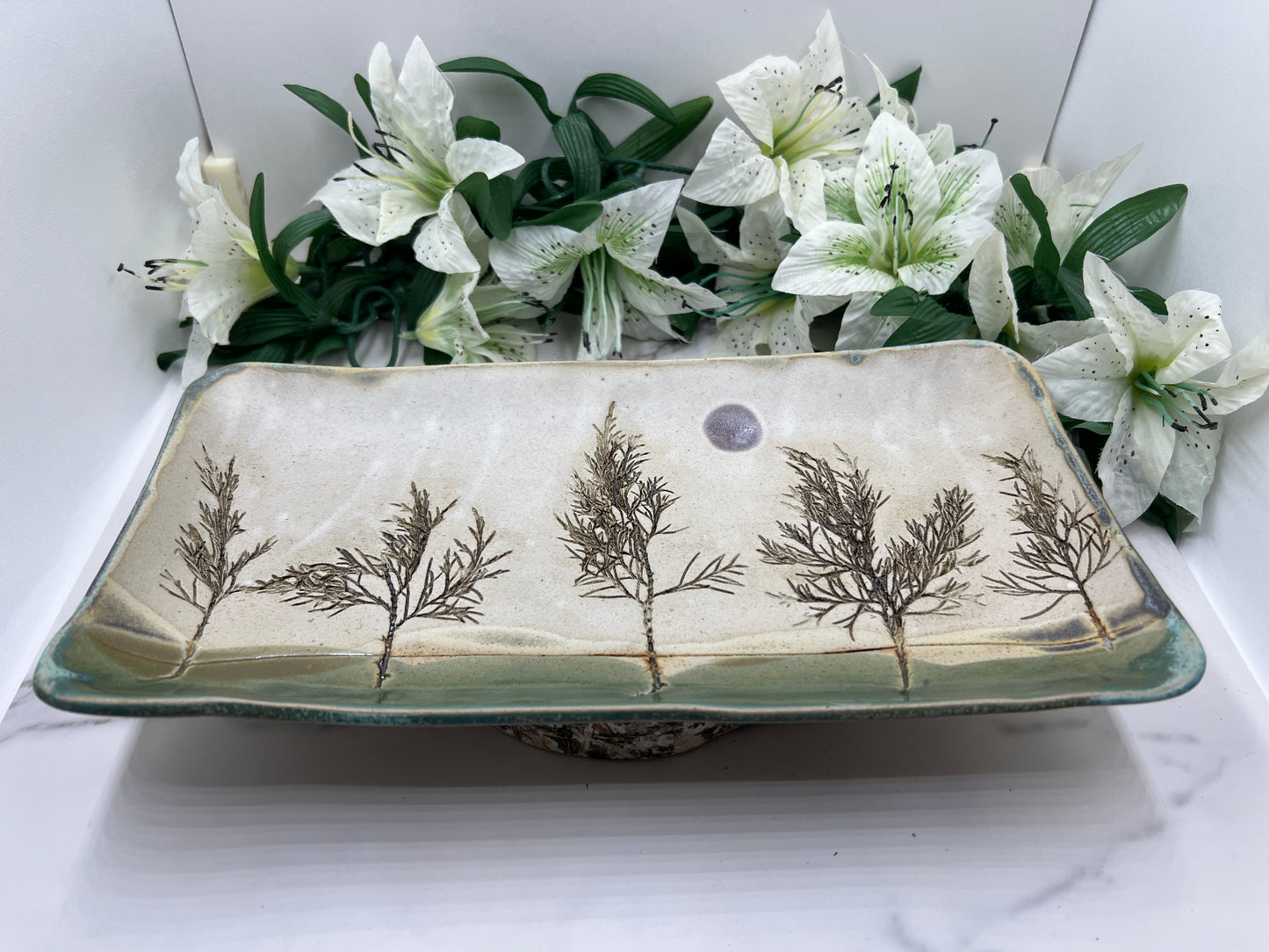 Rectangle Tray w/Branches handmade pottery