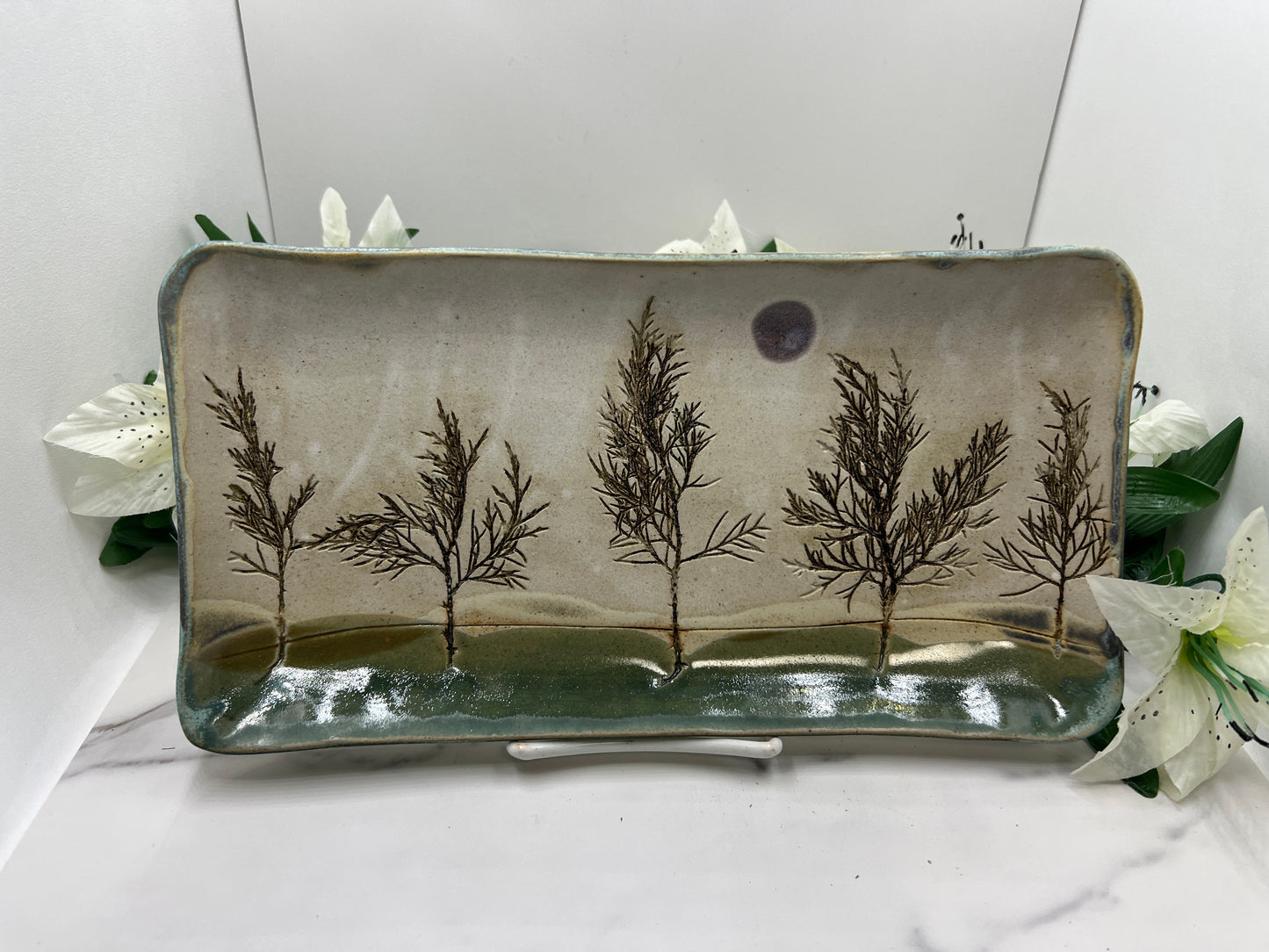 Rectangle Tray w/Branches handmade pottery