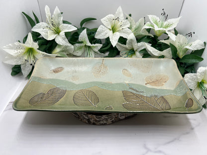 Rectangle Tray w/Leaves handmade pottery