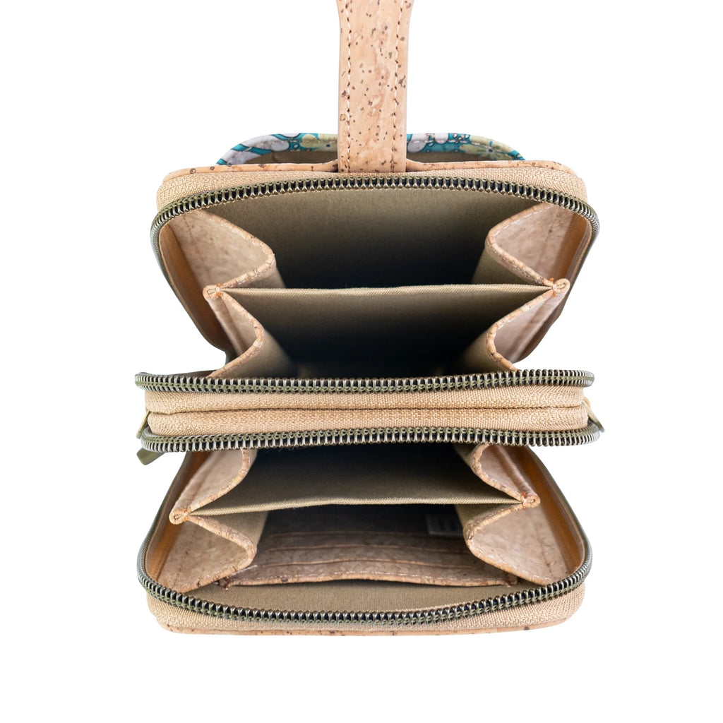 Cork Double Zip Phone Crossbody bag – Floral Print