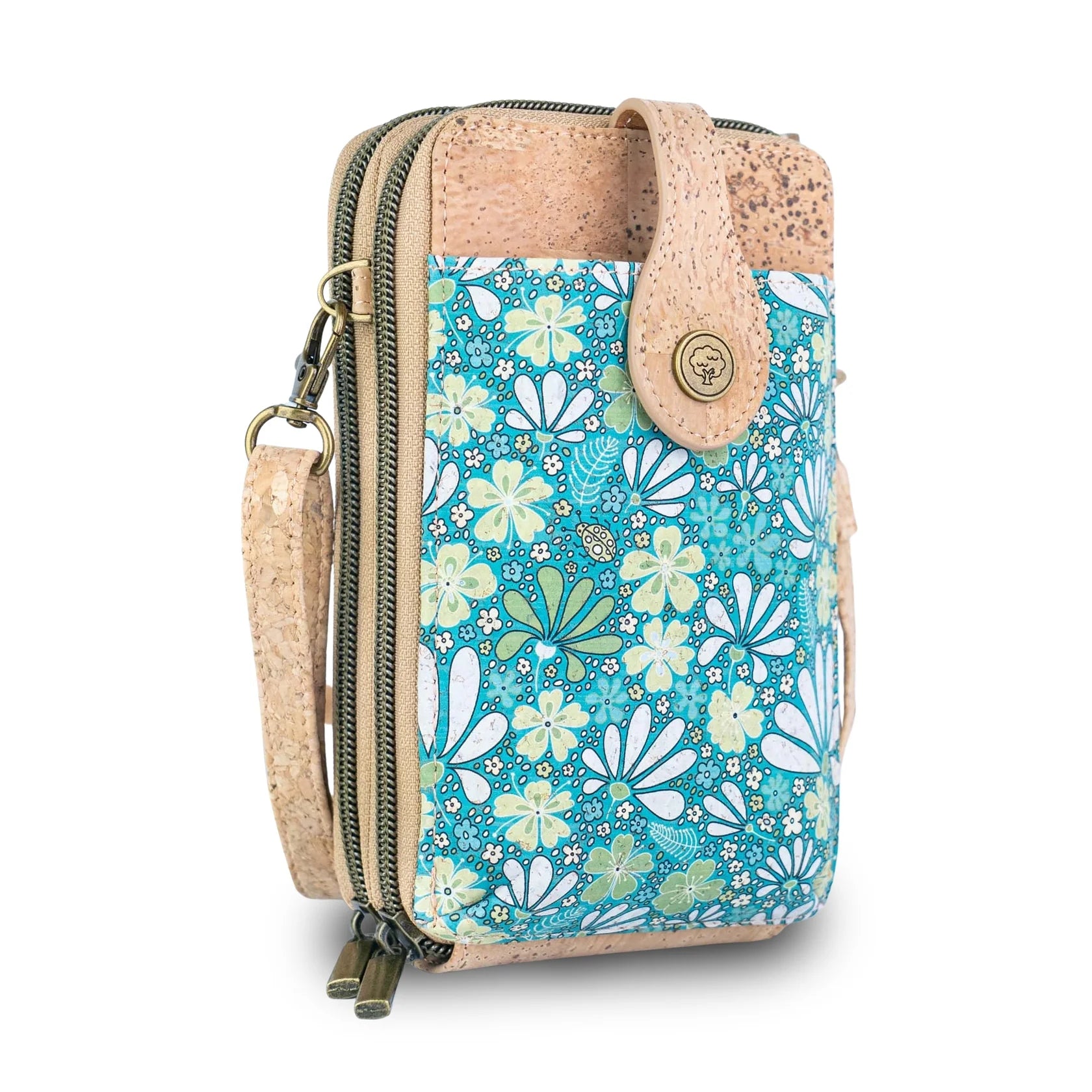 Cork Double Zip Phone Crossbody bag – Floral Print