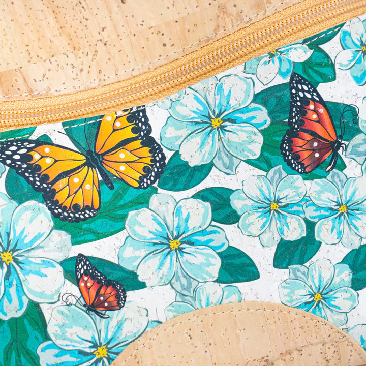 Butterfly & Floral Print Cork Crossbody Bag