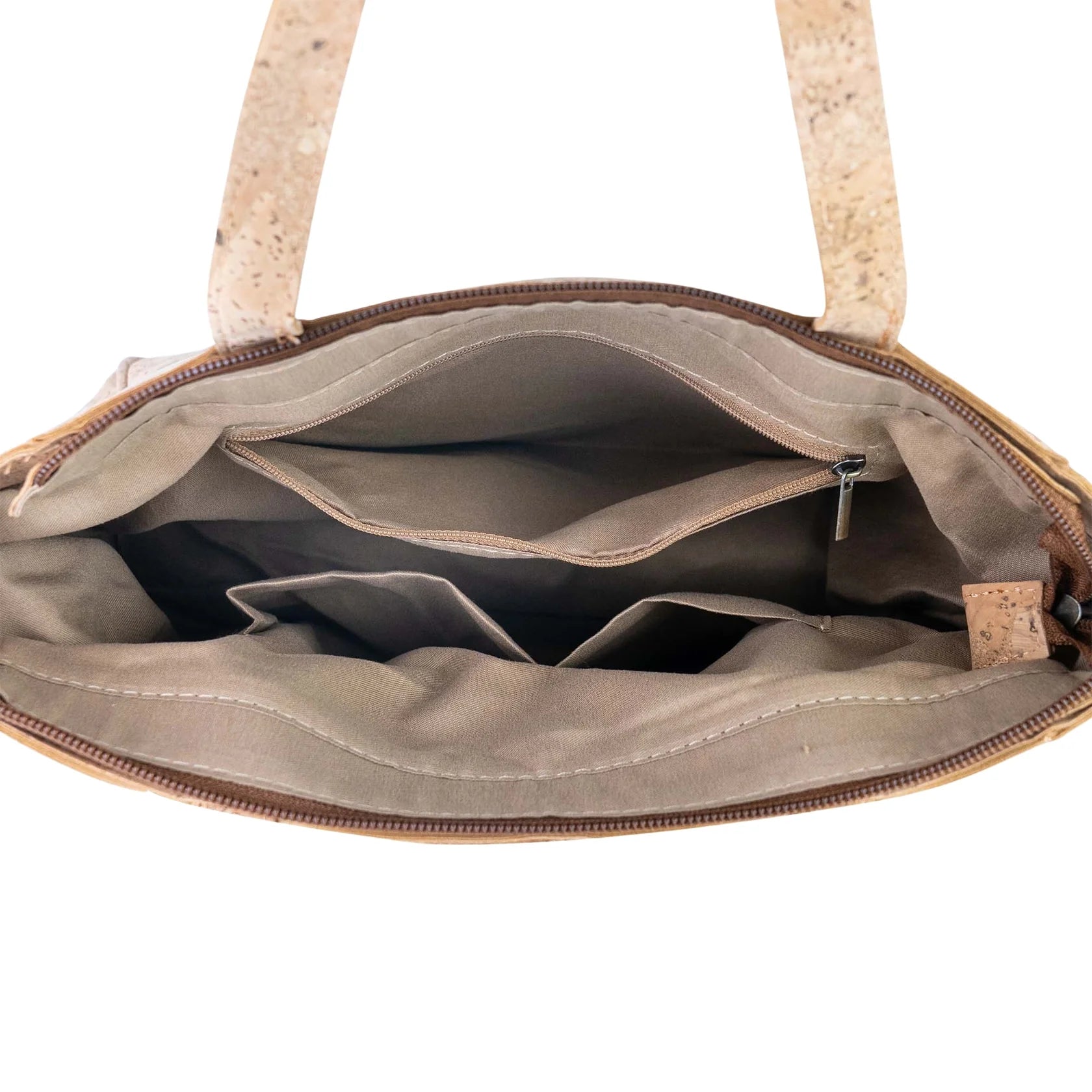 Natural Cork Handbag with Floral Pocket and Detachable Strap