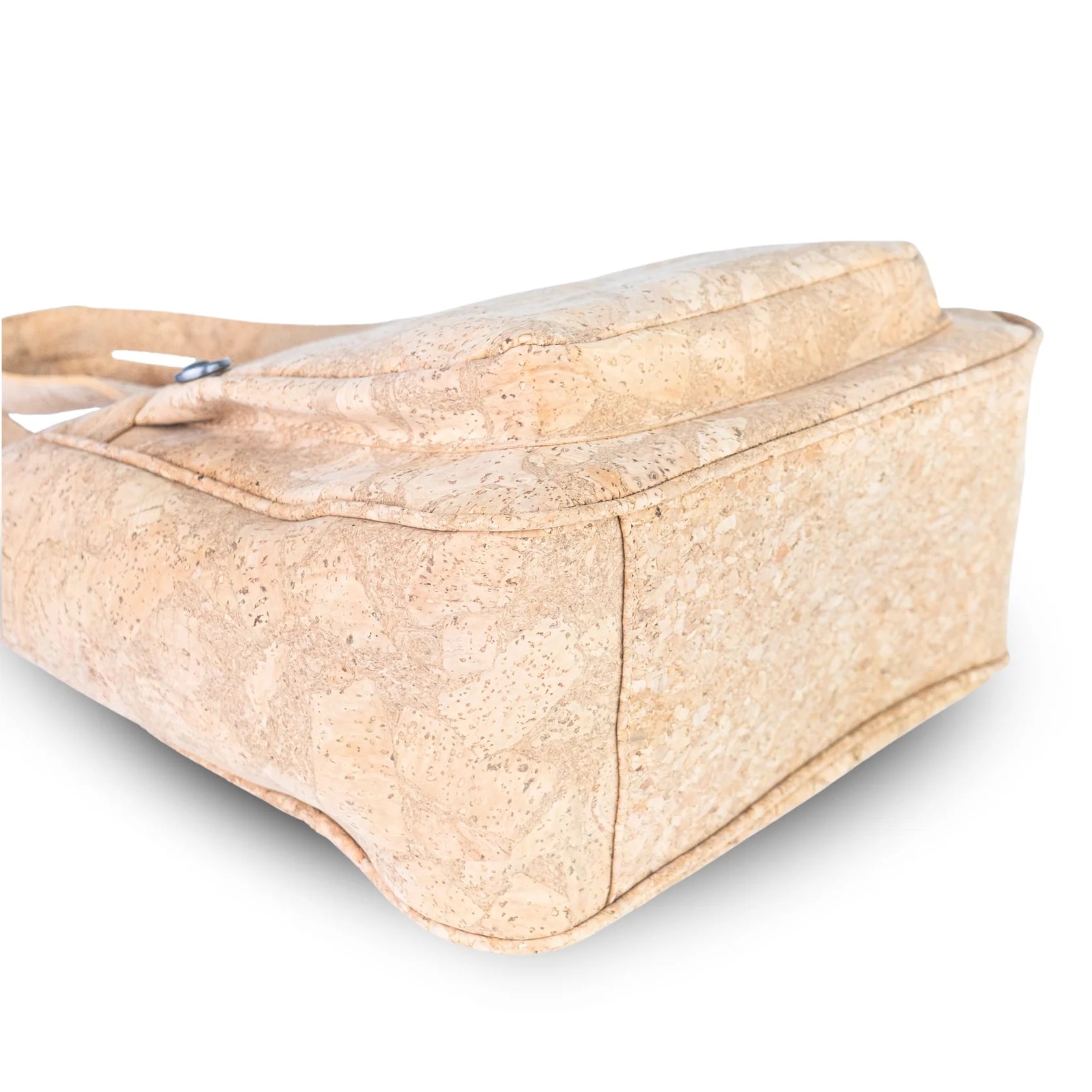 Natural Cork Handbag with Floral Pocket and Detachable Strap